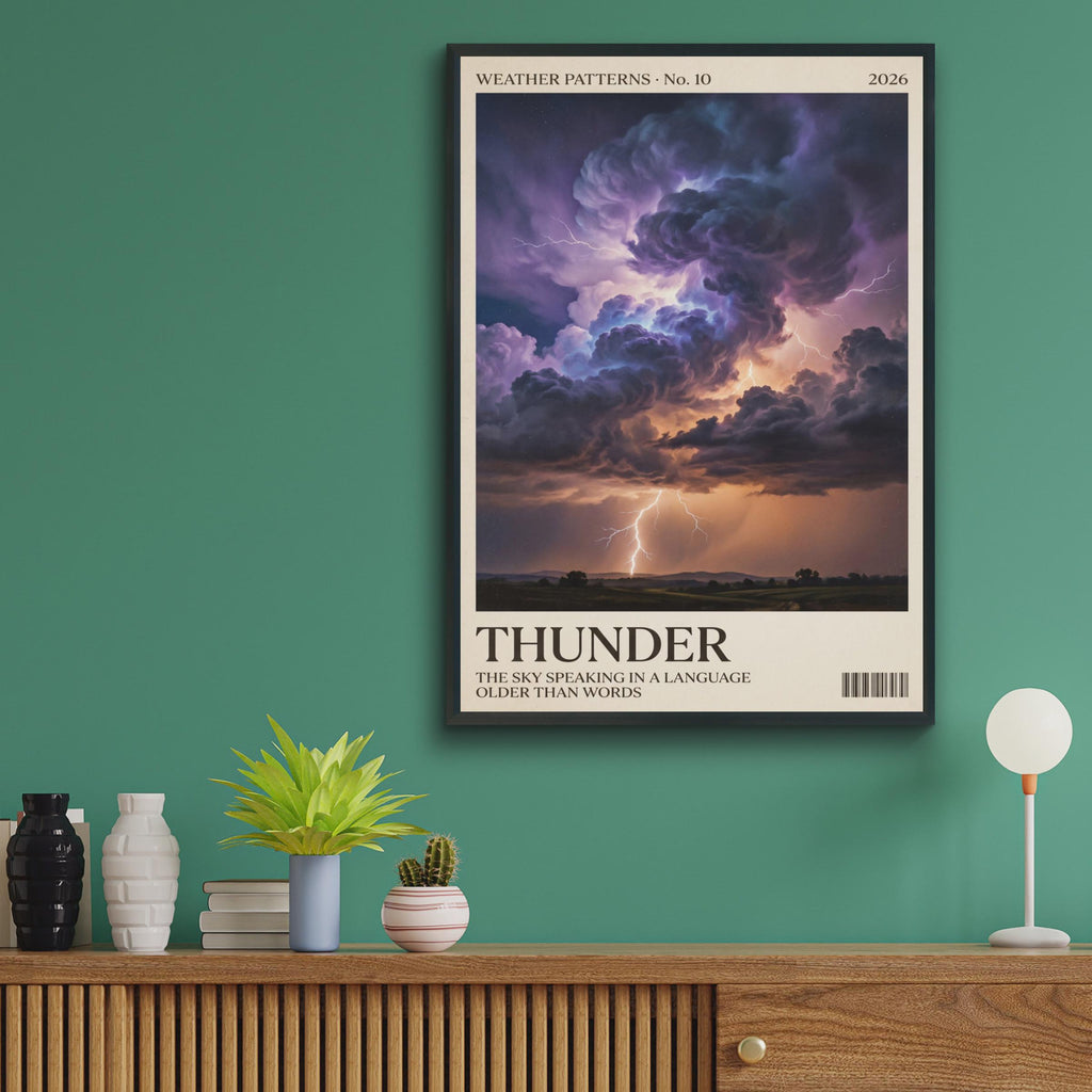 Thunder Storm Wall Art, Lightning Sky Poster, Weather Print, Purple Dramatic Nature Decor