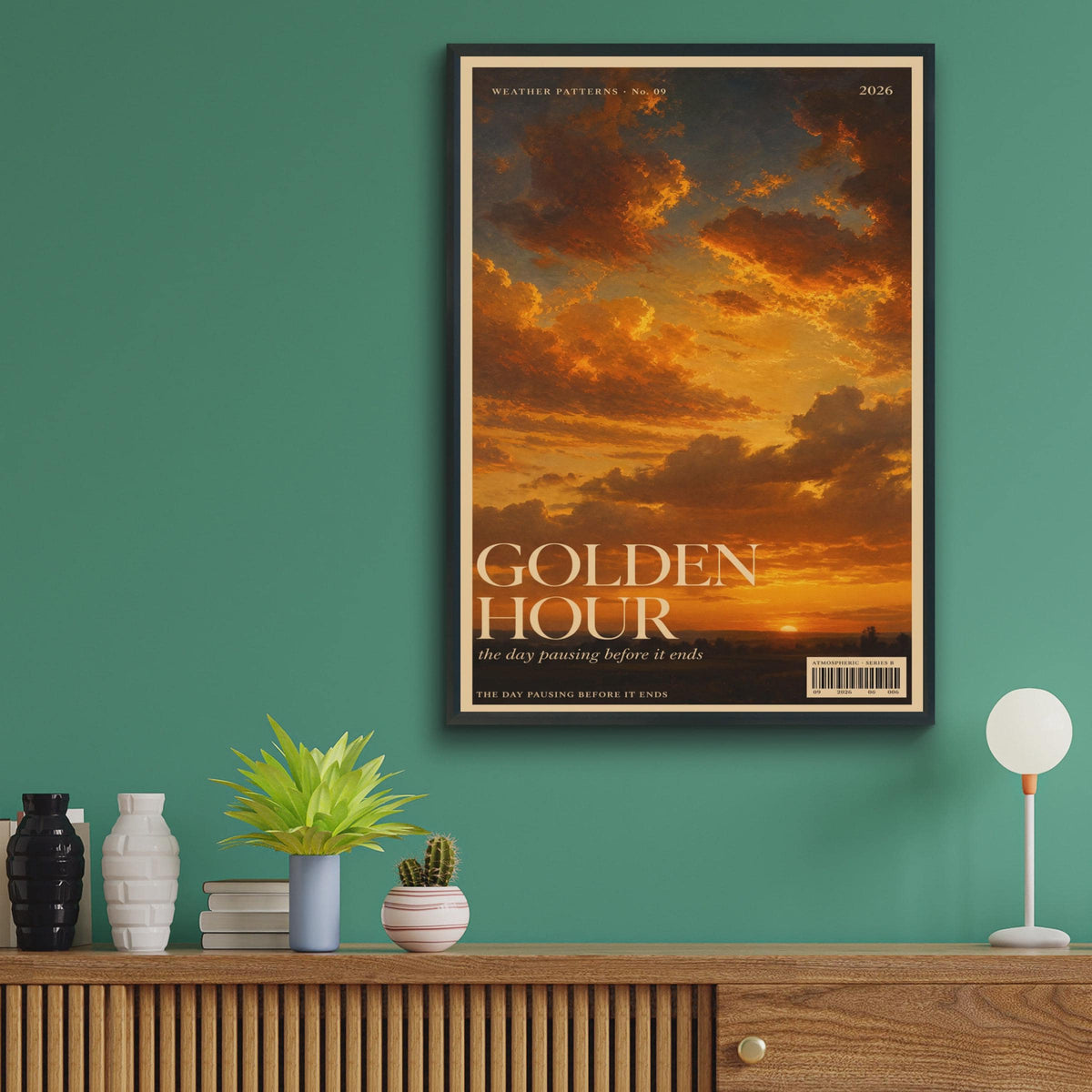 Golden Hour Sunset Sky Poster, Vintage Magazine Style Wall Art, Orange Cloud Print