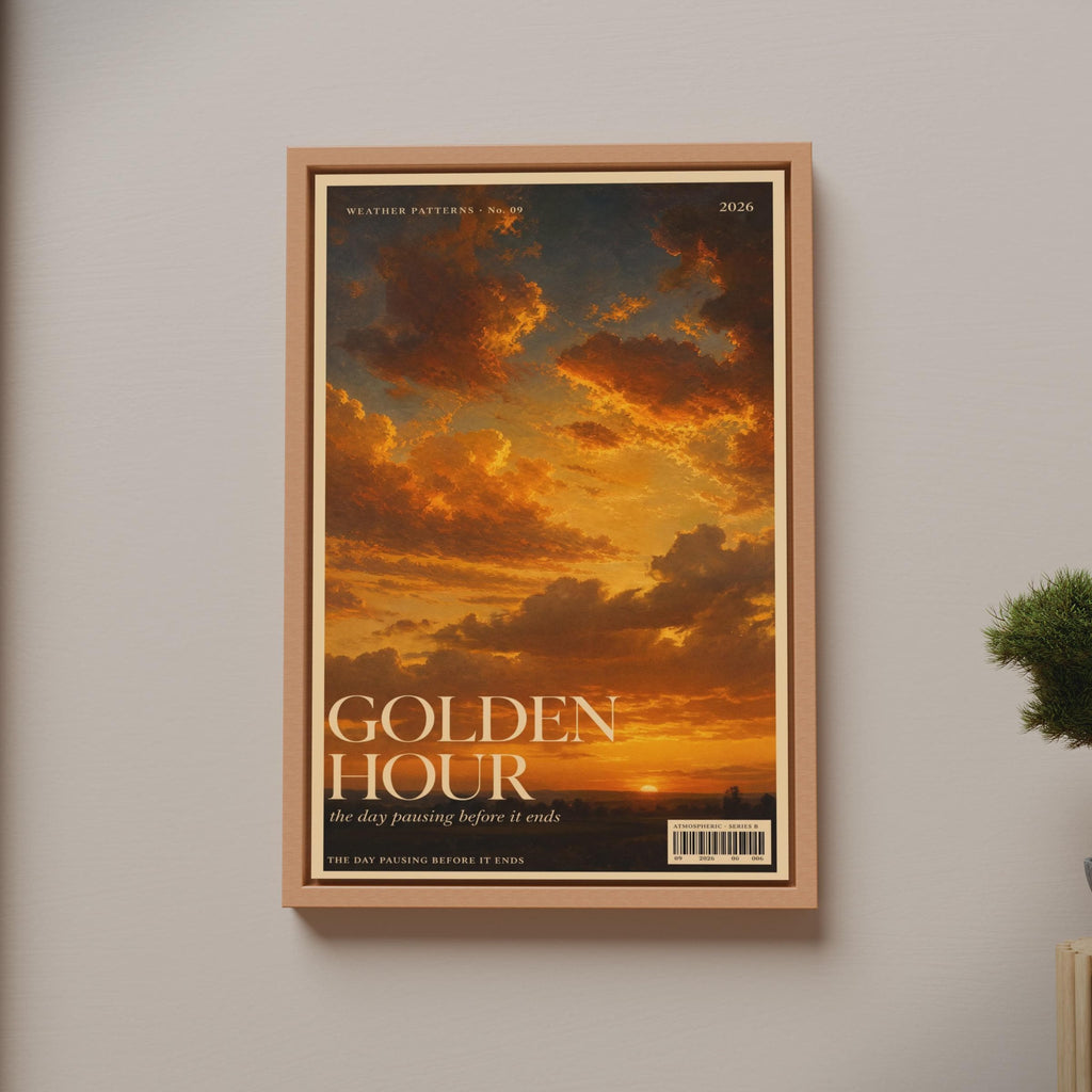 Golden Hour Sunset Sky Poster, Vintage Magazine Style Wall Art, Orange Cloud Print