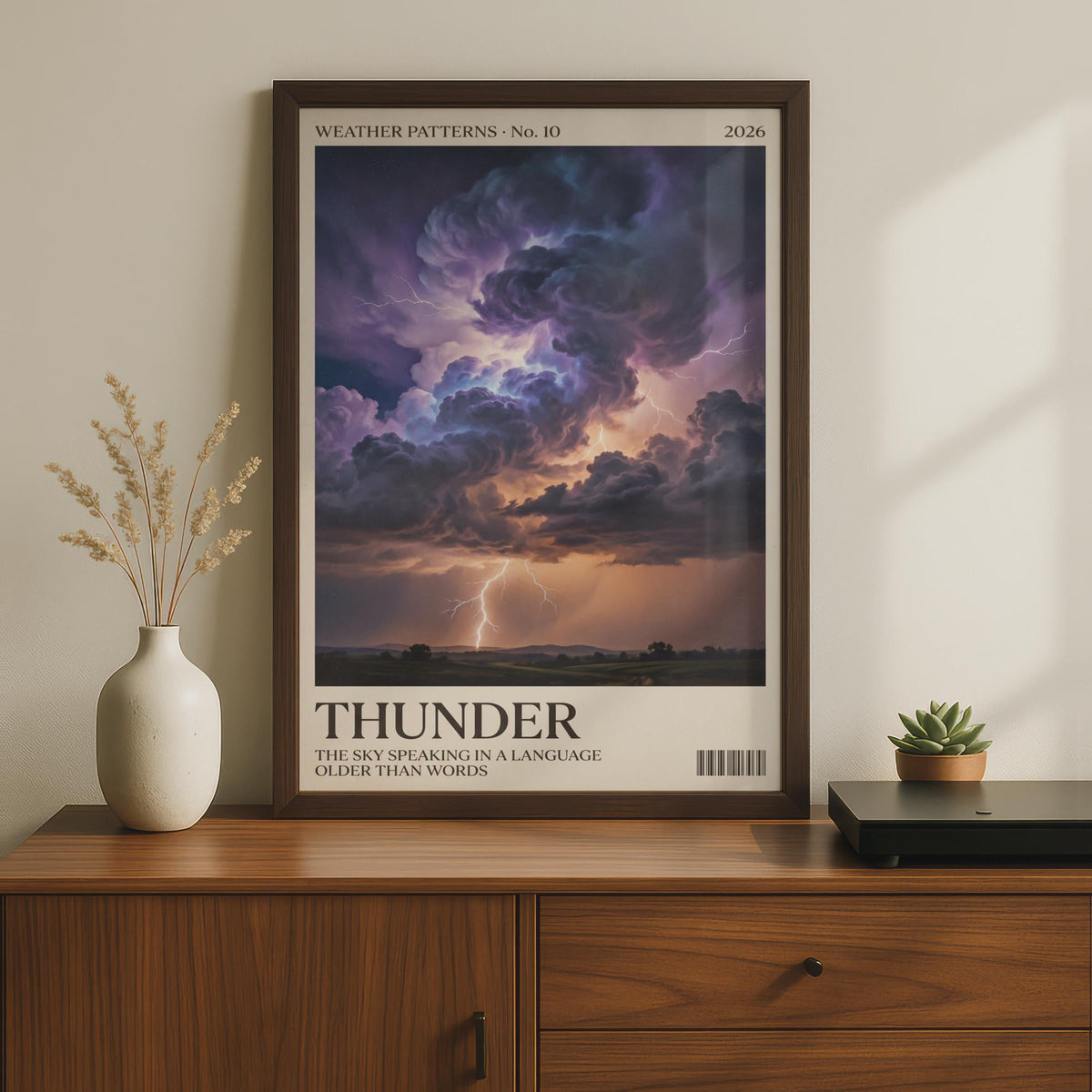 Thunder Storm Wall Art, Lightning Sky Poster, Weather Print, Purple Dramatic Nature Decor