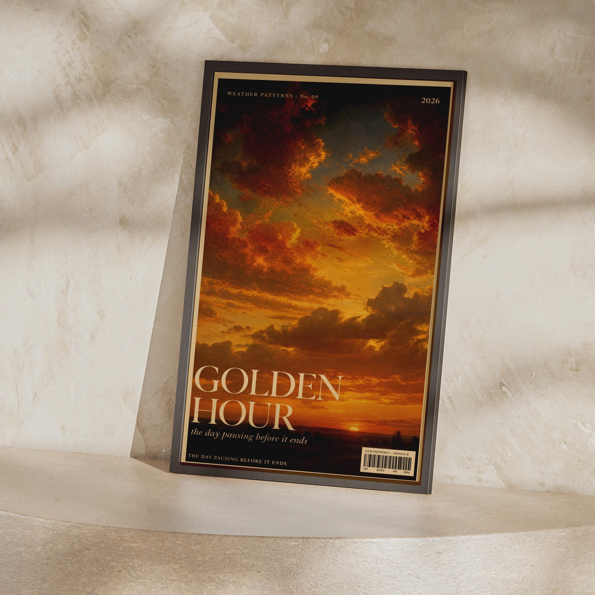 Golden Hour Sunset Sky Poster, Vintage Magazine Style Wall Art, Orange Cloud Print