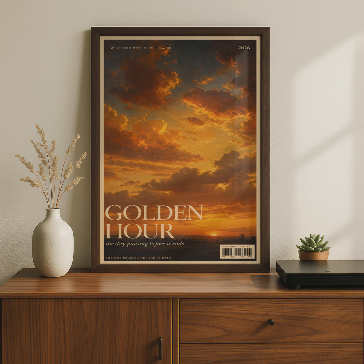 Golden Hour Sunset Sky Poster, Vintage Magazine Style Wall Art, Orange Cloud Print
