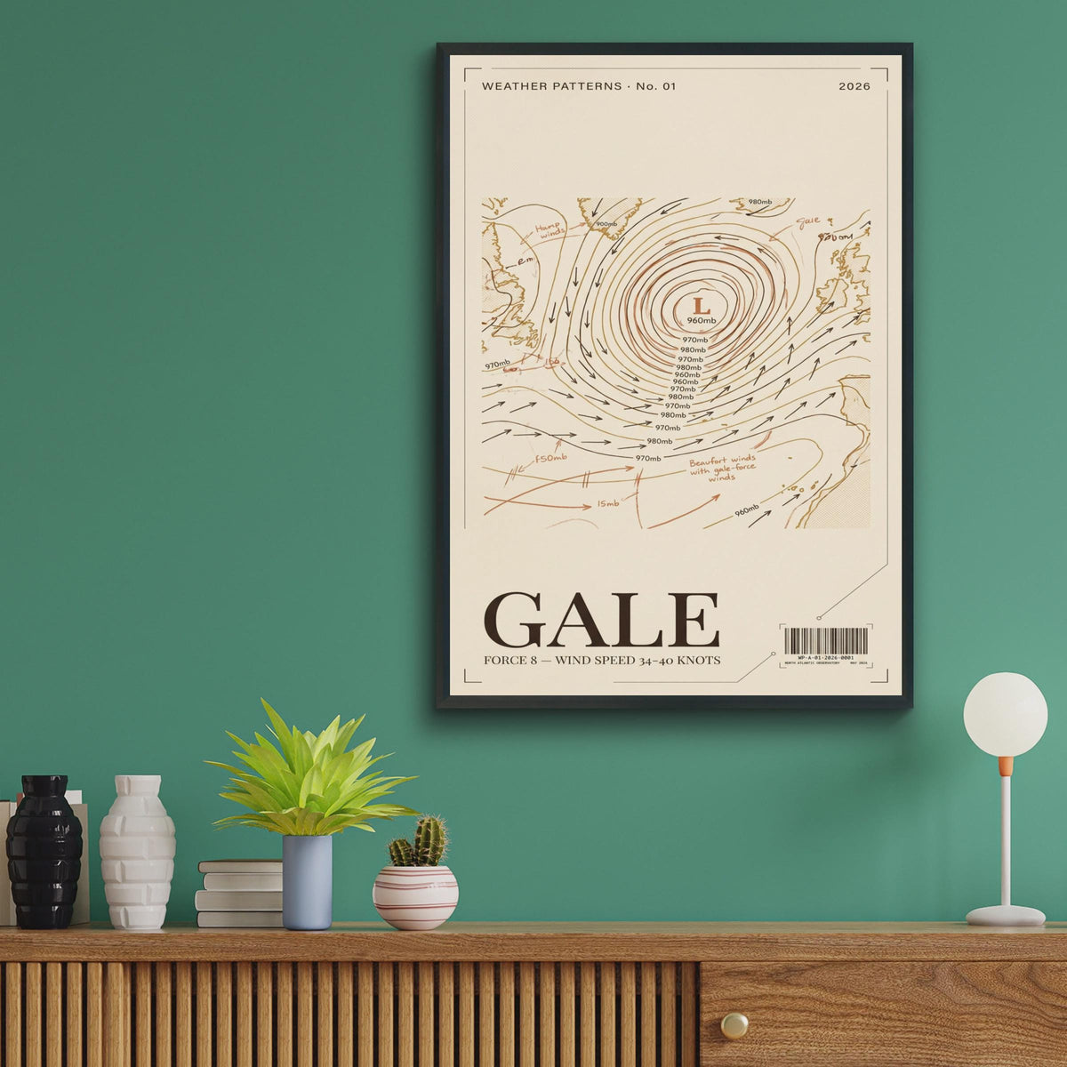 Gale Force Wind Weather Map Poster, Vintage Meteorology Chart Print, Nautical Wall Art