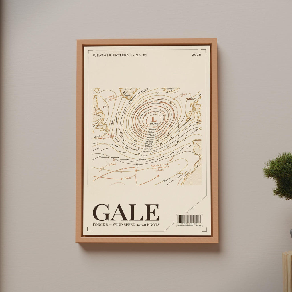 Gale Force Wind Weather Map Poster, Vintage Meteorology Chart Print, Nautical Wall Art