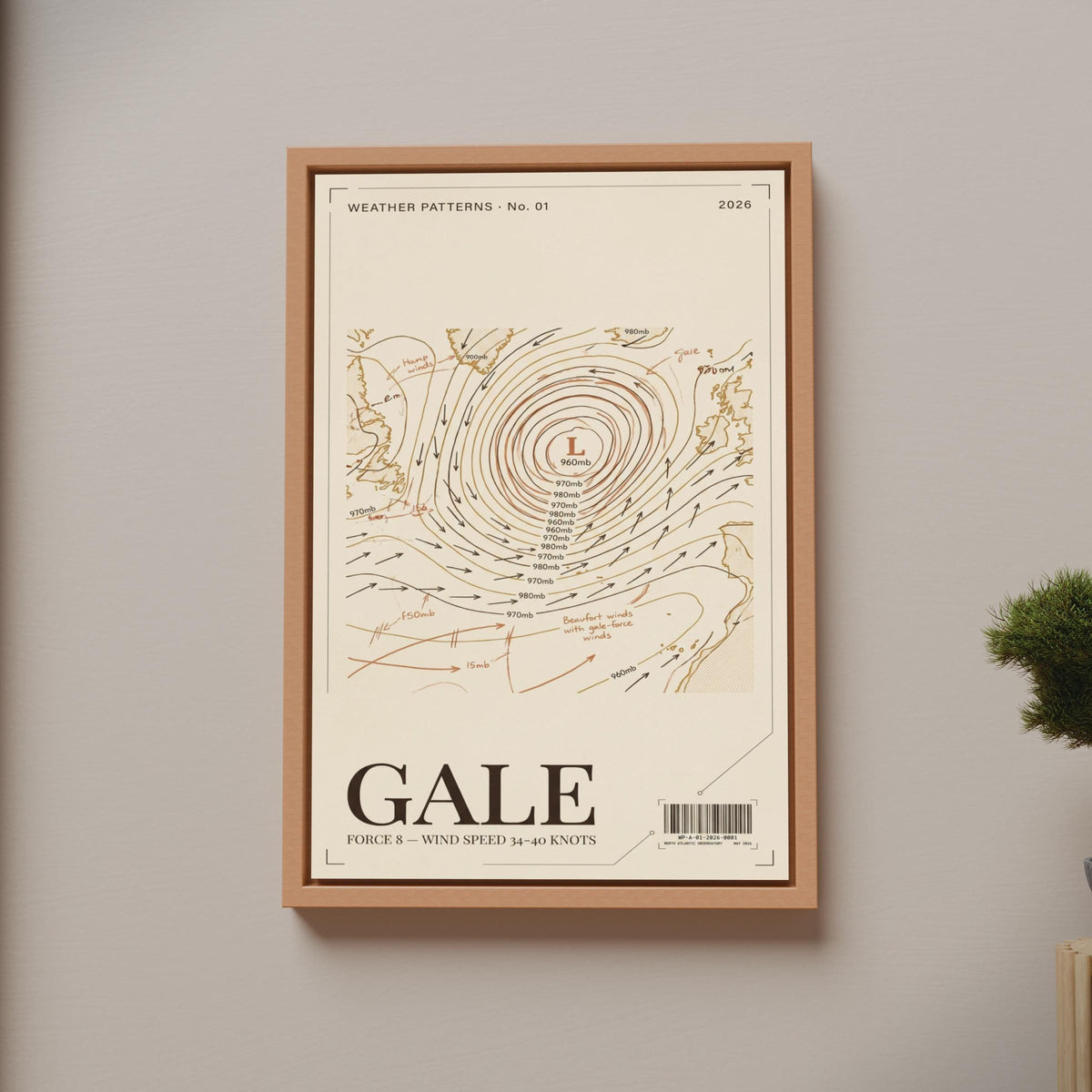 Gale Force Wind Weather Map Poster, Vintage Meteorology Chart Print, Nautical Wall Art