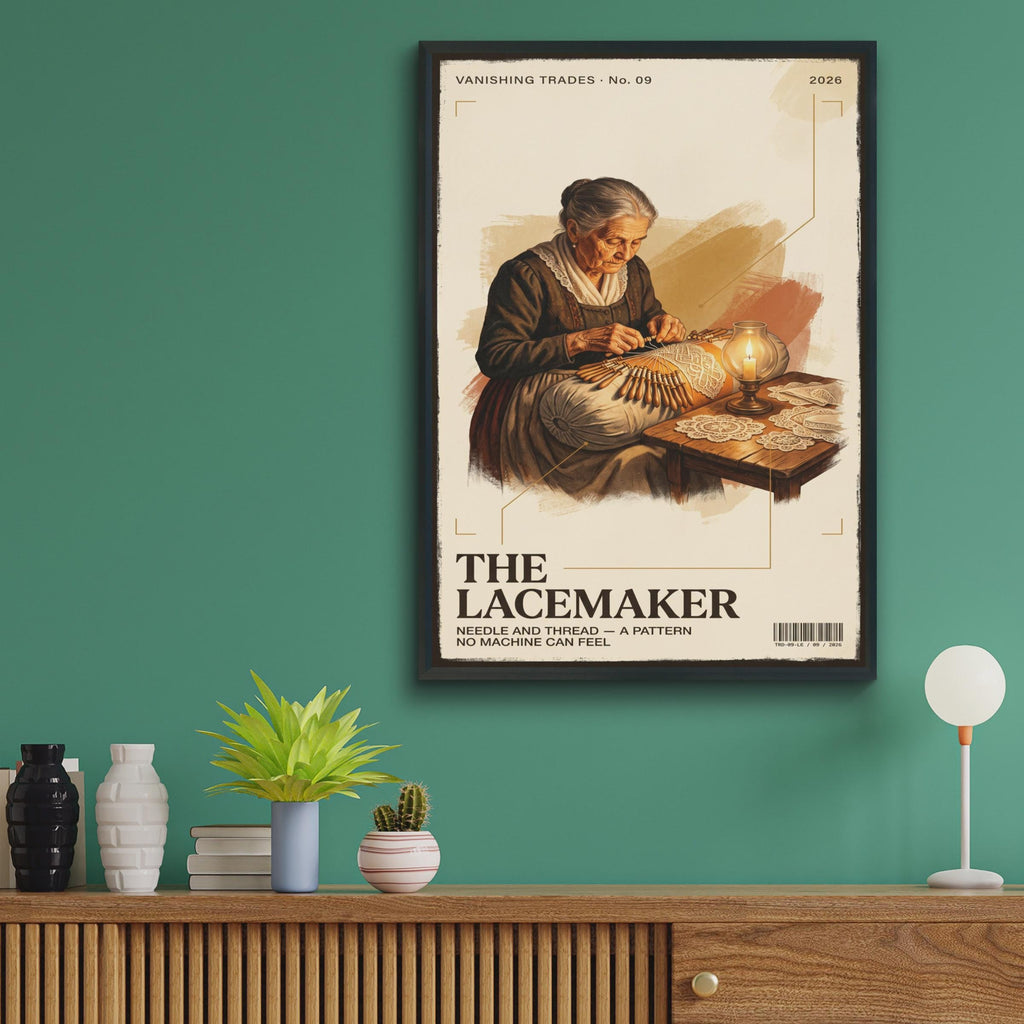 The Lacemaker Vanishing Trades Poster, Vintage Craft Wall Art, Retro Bobbin Lace Print