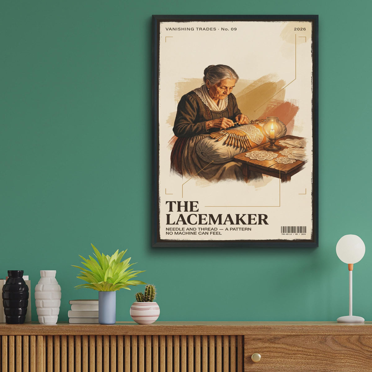 The Lacemaker Vanishing Trades Poster, Vintage Craft Wall Art, Retro Bobbin Lace Print
