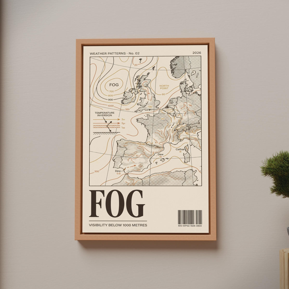 Fog Weather Map Poster, Vintage Meteorology Chart Print, Europe Map Wall Art