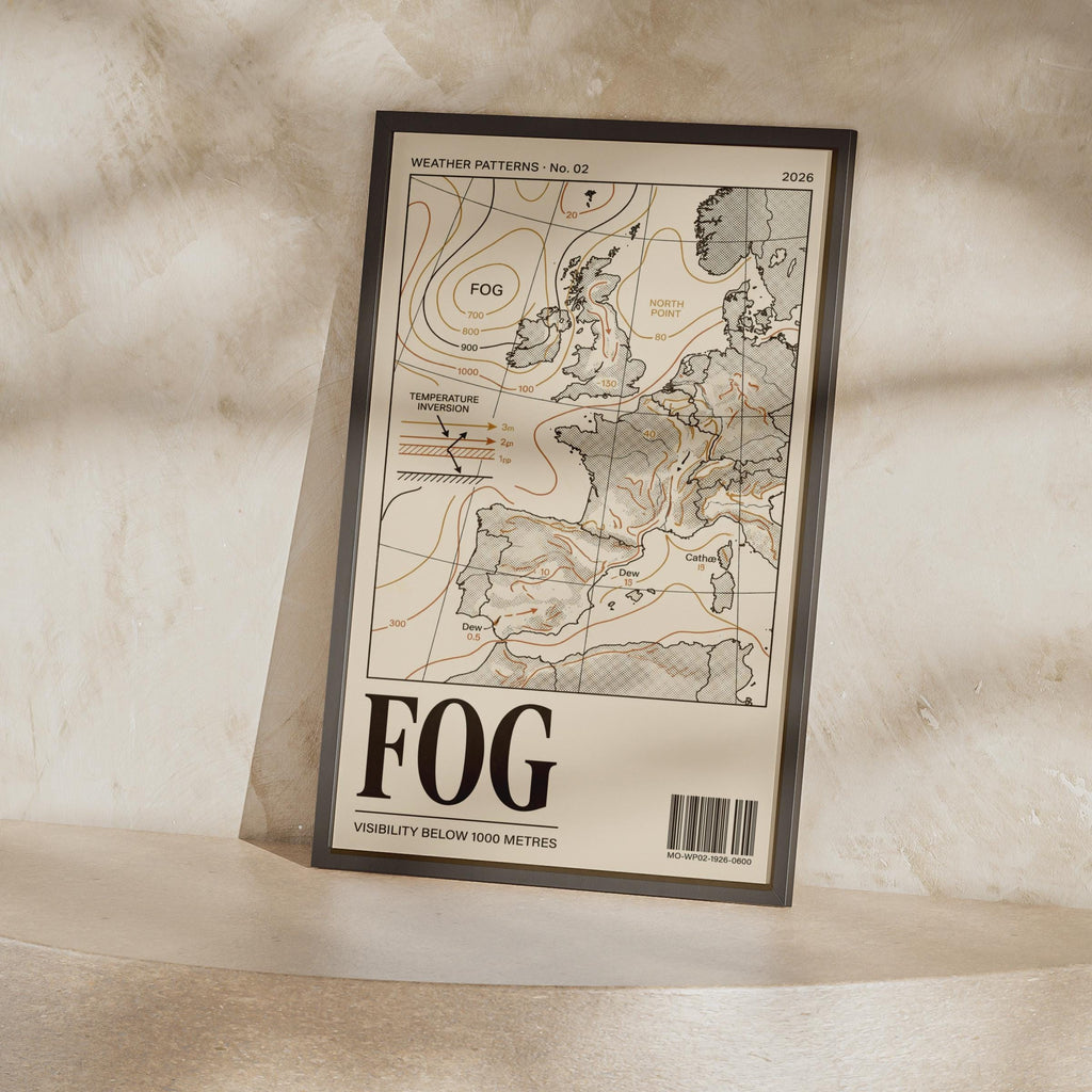 Fog Weather Map Poster, Vintage Meteorology Chart Print, Europe Map Wall Art