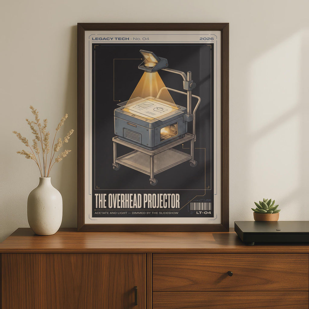 Overhead Projector Retro Tech Poster, Vintage Classroom Wall Art, Nostalgia Print