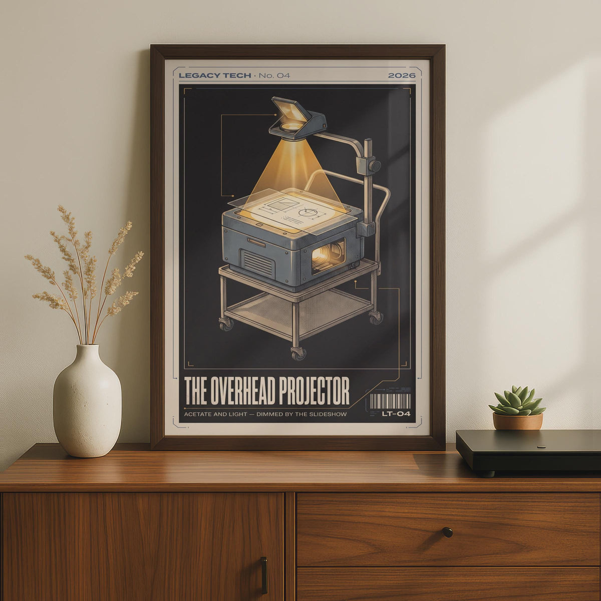 Overhead Projector Retro Tech Poster, Vintage Classroom Wall Art, Nostalgia Print