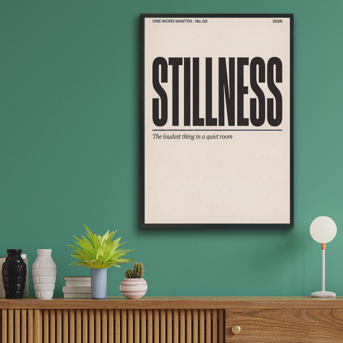 Stillness Mantra Typography Poster, Minimalist Word Art Print, Calm Mindfulness Wall Decor