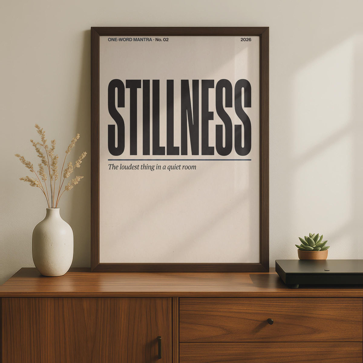 Stillness Mantra Typography Poster, Minimalist Word Art Print, Calm Mindfulness Wall Decor