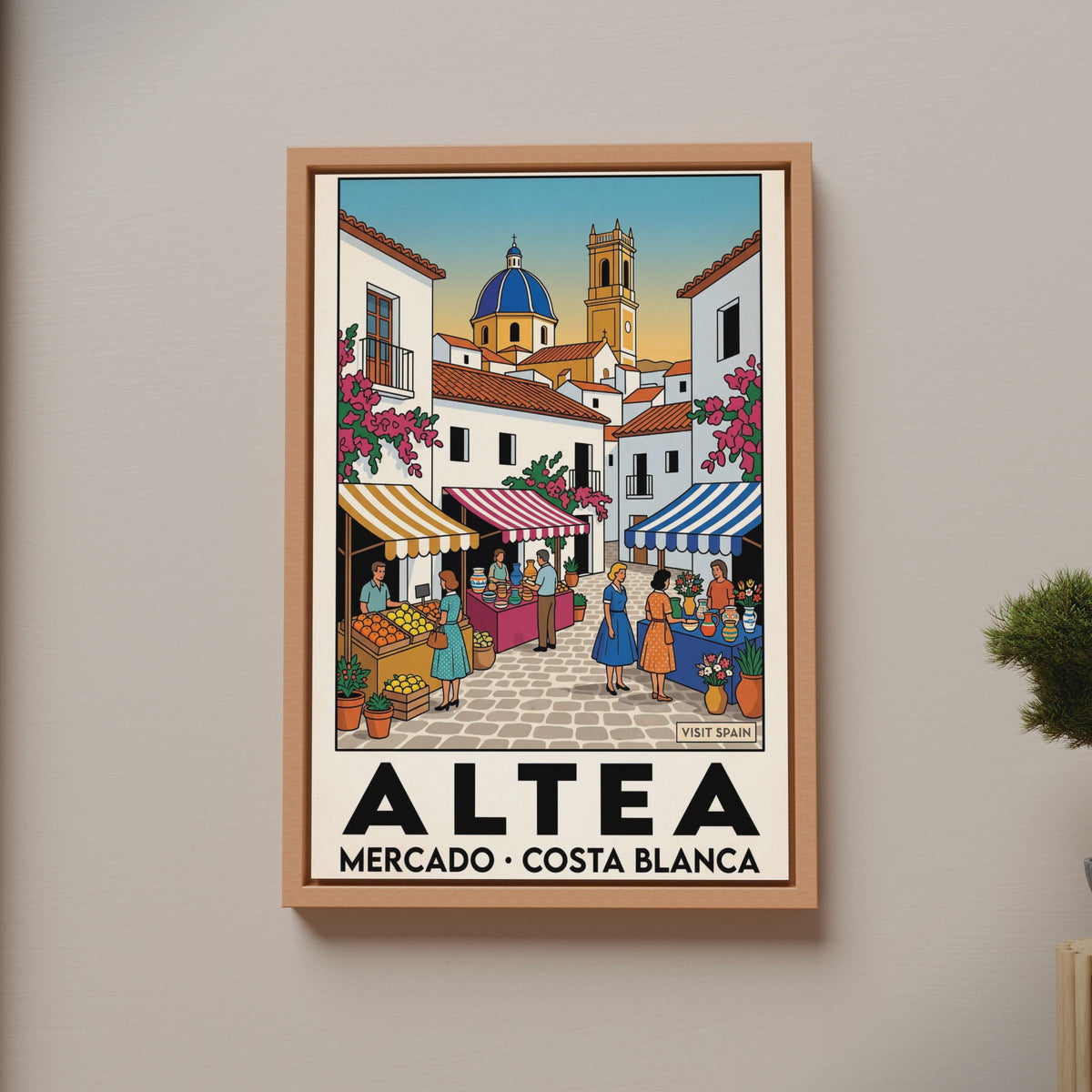 Altea Market Poster, Costa Blanca Spain Travel Print, Vintage Spanish Village Wall Art