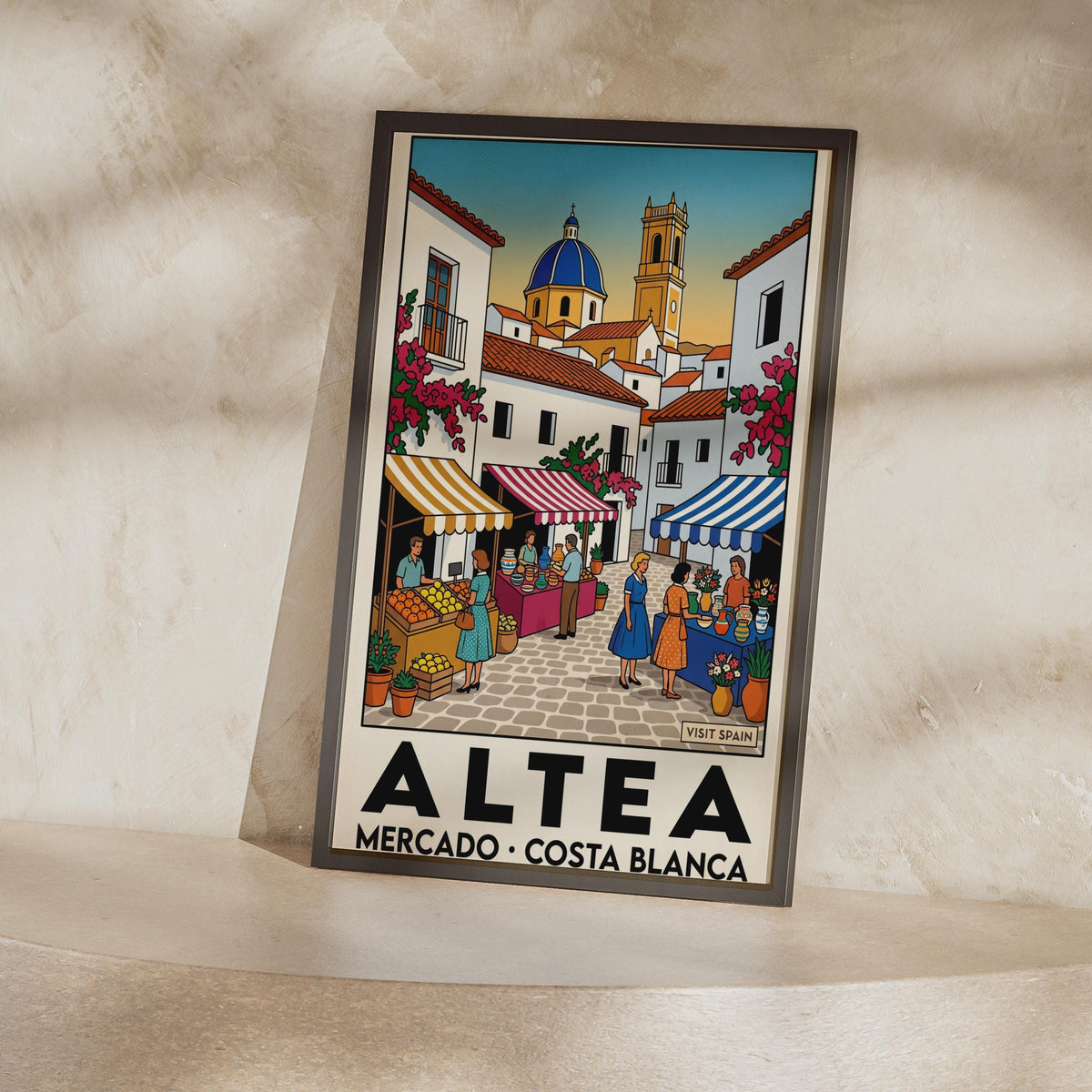 Altea Market Poster, Costa Blanca Spain Travel Print, Vintage Spanish Village Wall Art