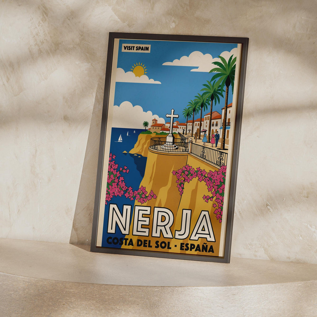 Nerja Spain Travel Poster, Costa del Sol Retro Wall Art, Vintage Spanish Print