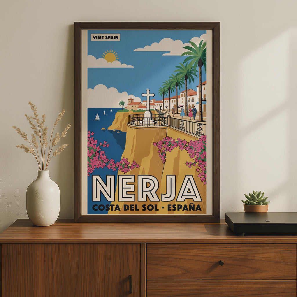 Nerja Spain Travel Poster, Costa del Sol Retro Wall Art, Vintage Spanish Print