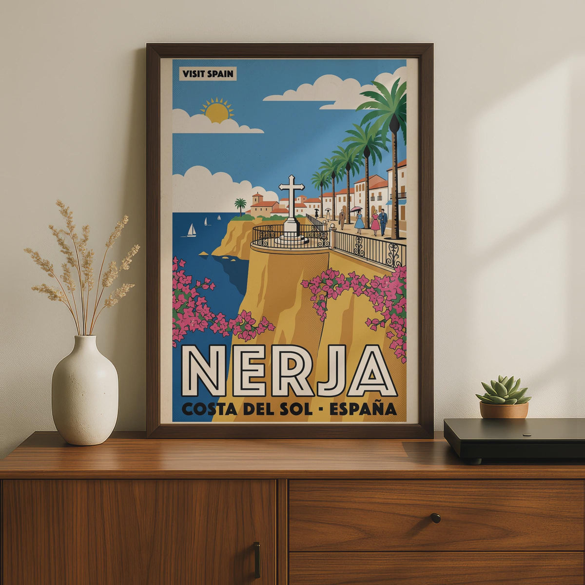 Nerja Spain Travel Poster, Costa del Sol Retro Wall Art, Vintage Spanish Print