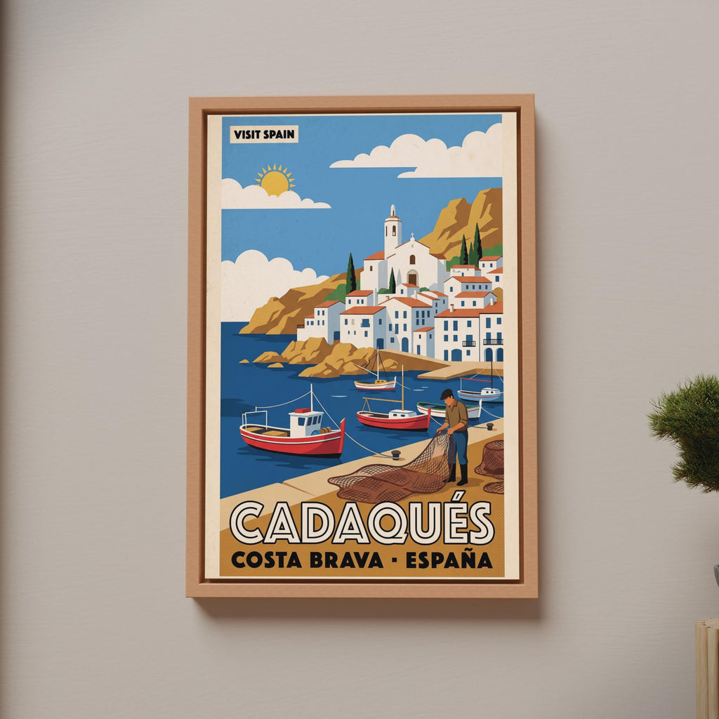 Cadaques Costa Brava Spain Vintage Travel Poster, Spanish Harbour Wall Art Print