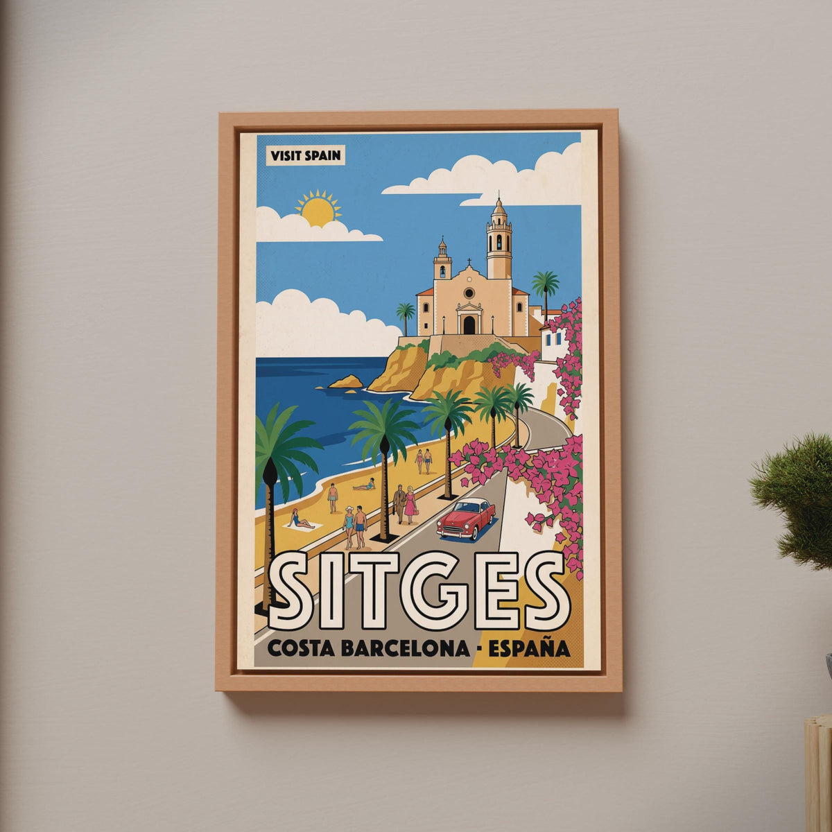 Sitges Spain Vintage Travel Poster, Costa Barcelona Retro Wall Art Print