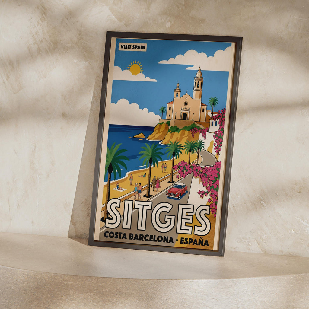 Sitges Spain Vintage Travel Poster, Costa Barcelona Retro Wall Art Print