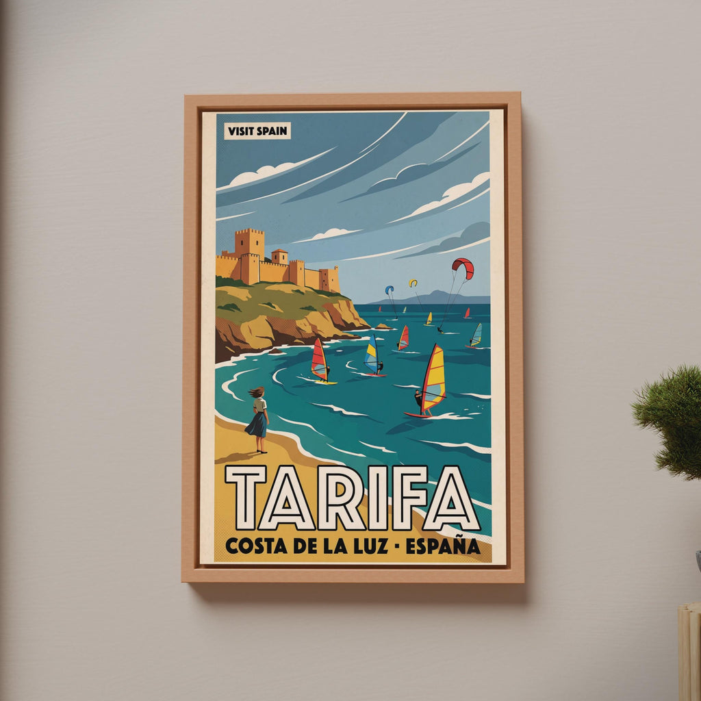 Tarifa Spain Travel Poster, Costa de la Luz Vintage Wall Art, Kitesurfing Print