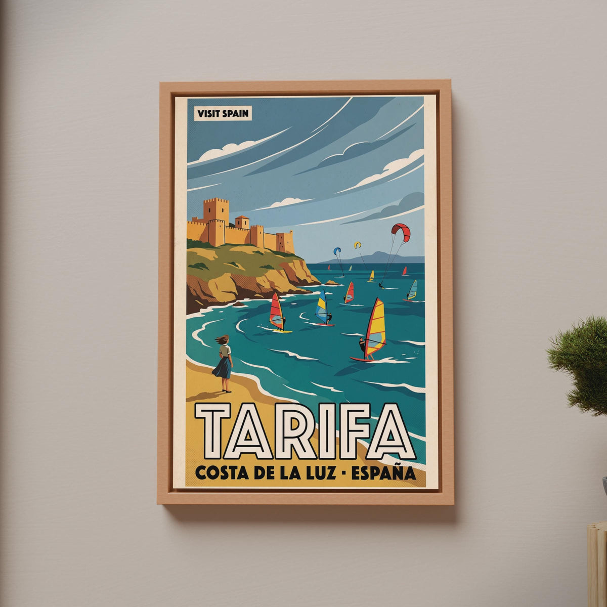 Tarifa Spain Travel Poster, Costa de la Luz Vintage Wall Art, Kitesurfing Print