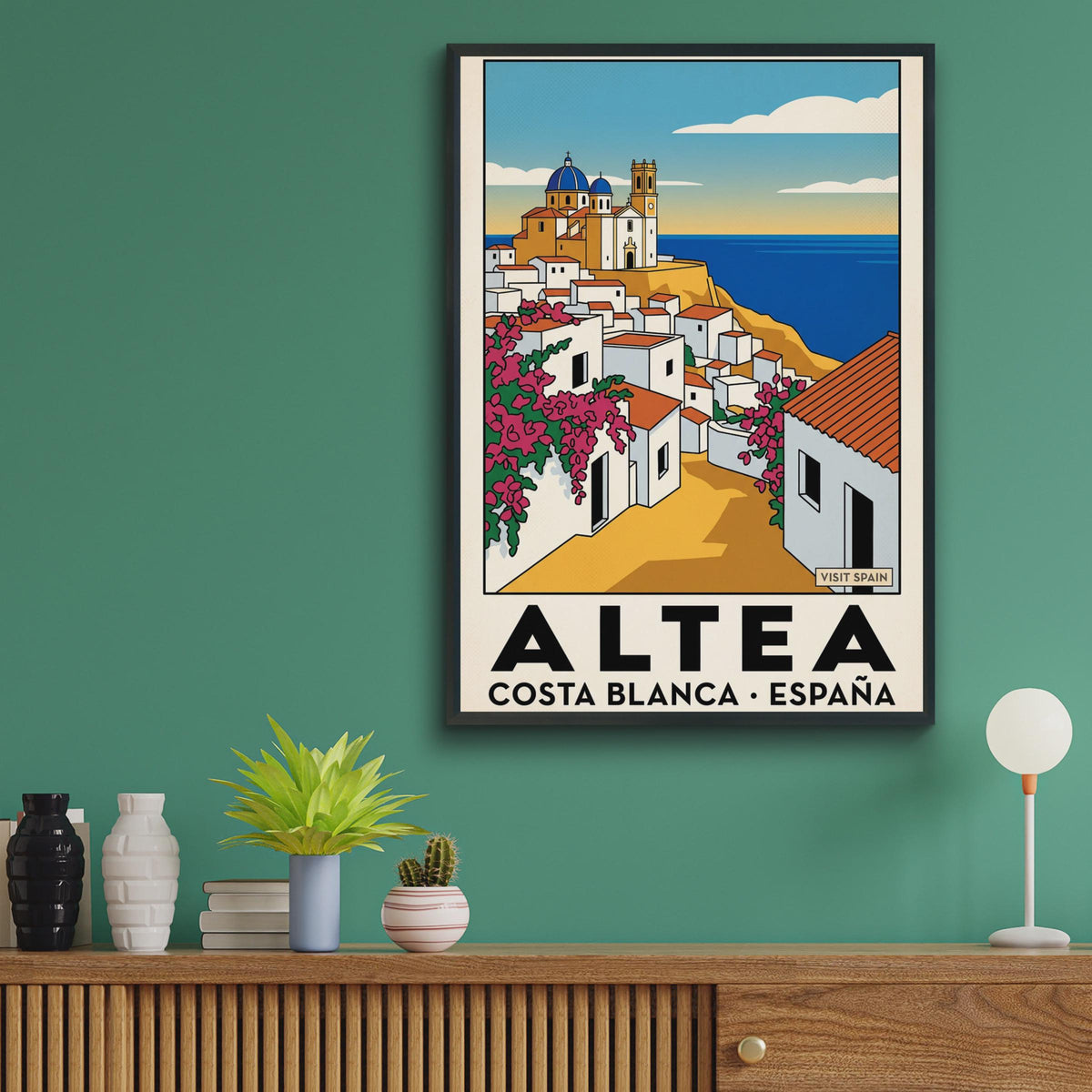 Altea Old Town Poster, Costa Blanca Spain Travel Print, Retro Spanish Village Wall Art