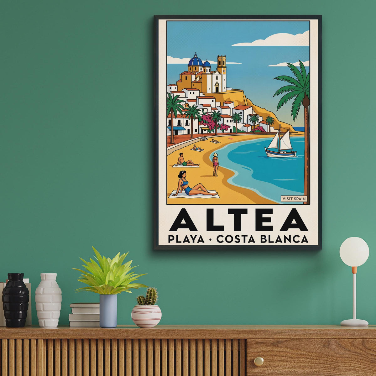 Altea Playa Costa Blanca Spain Vintage Travel Poster, Spanish Beach Wall Art Print