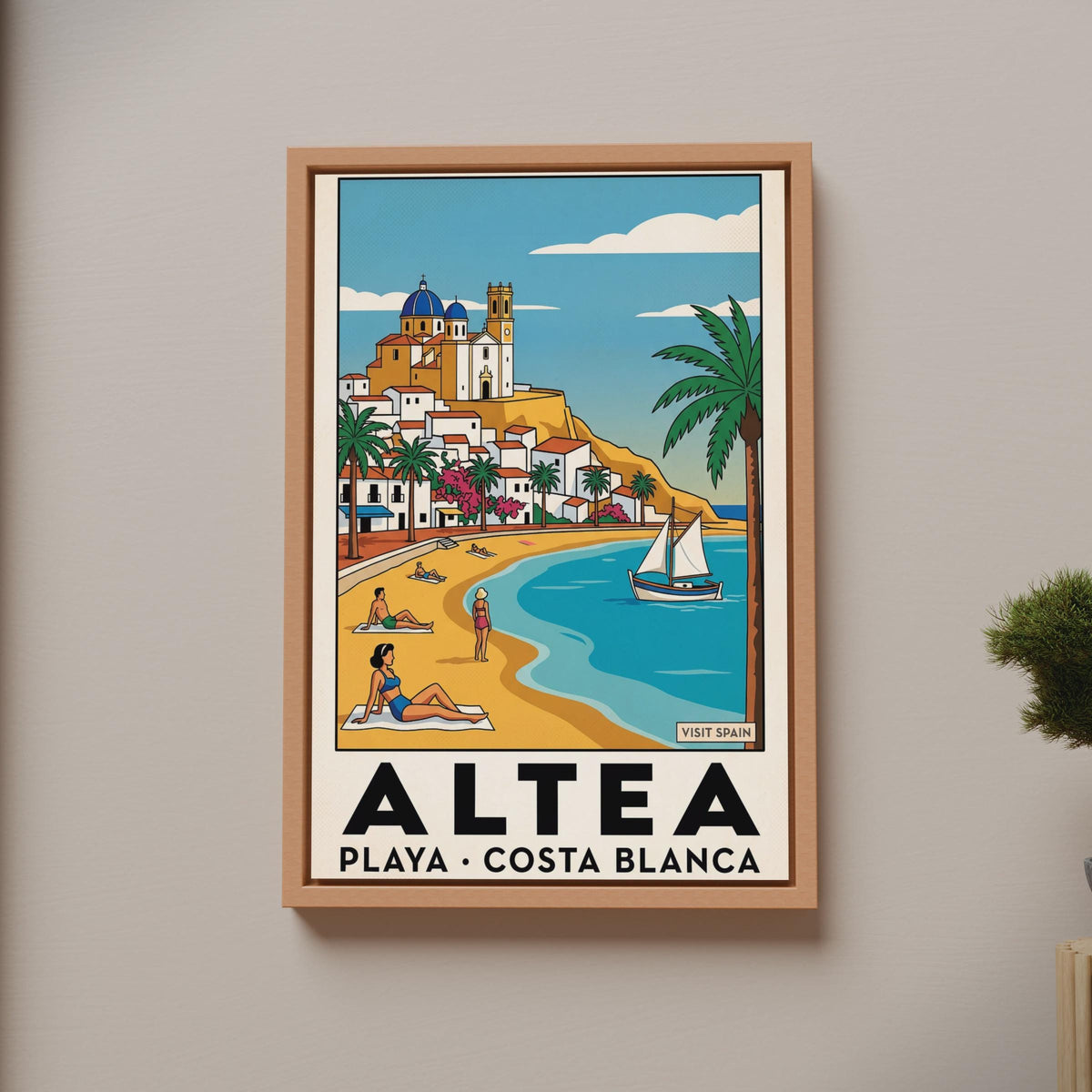 Altea Playa Costa Blanca Spain Vintage Travel Poster, Spanish Beach Wall Art Print
