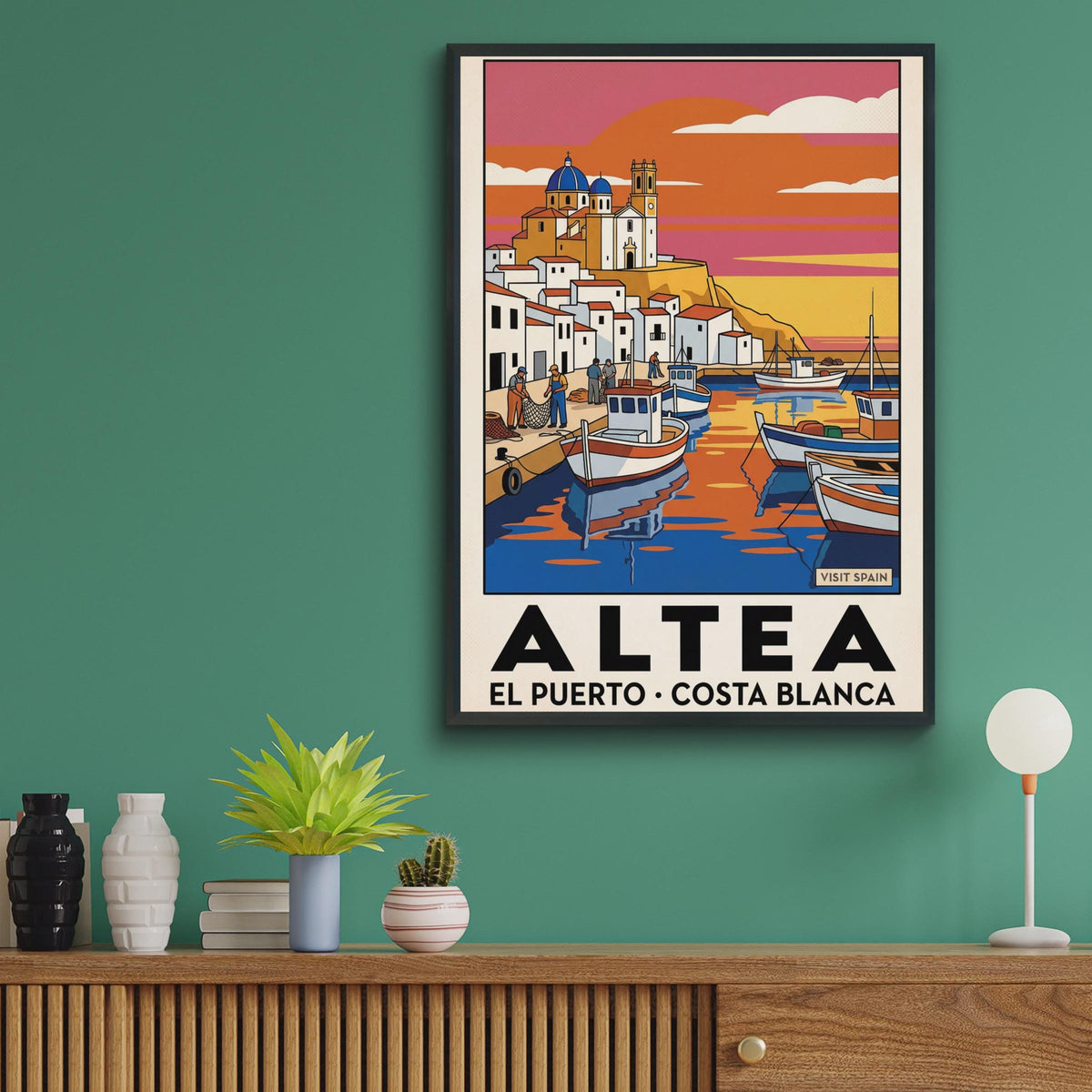 Altea El Puerto Poster, Costa Blanca Spain Travel Wall Art, Vintage Harbour Print