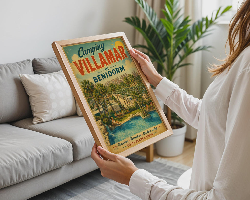 Camping Villamar Benidorm Retro Travel Poster, Costa Blanca Spain Wall Art Print
