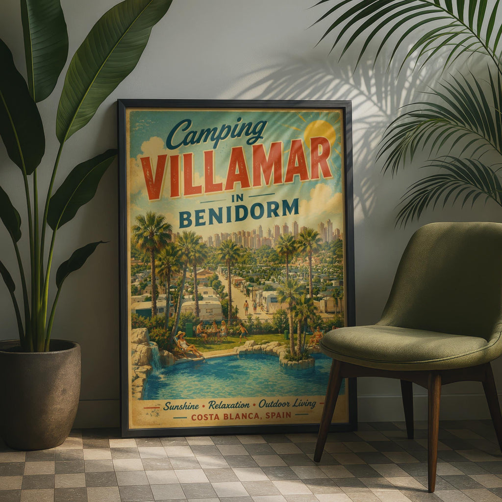 Camping Villamar Benidorm Retro Travel Poster, Costa Blanca Spain Wall Art Print