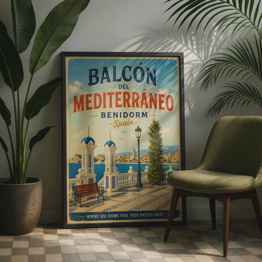 Benidorm Spain Vintage Travel Poster, Balcon del Mediterraneo, Spanish Coast Wall Art
