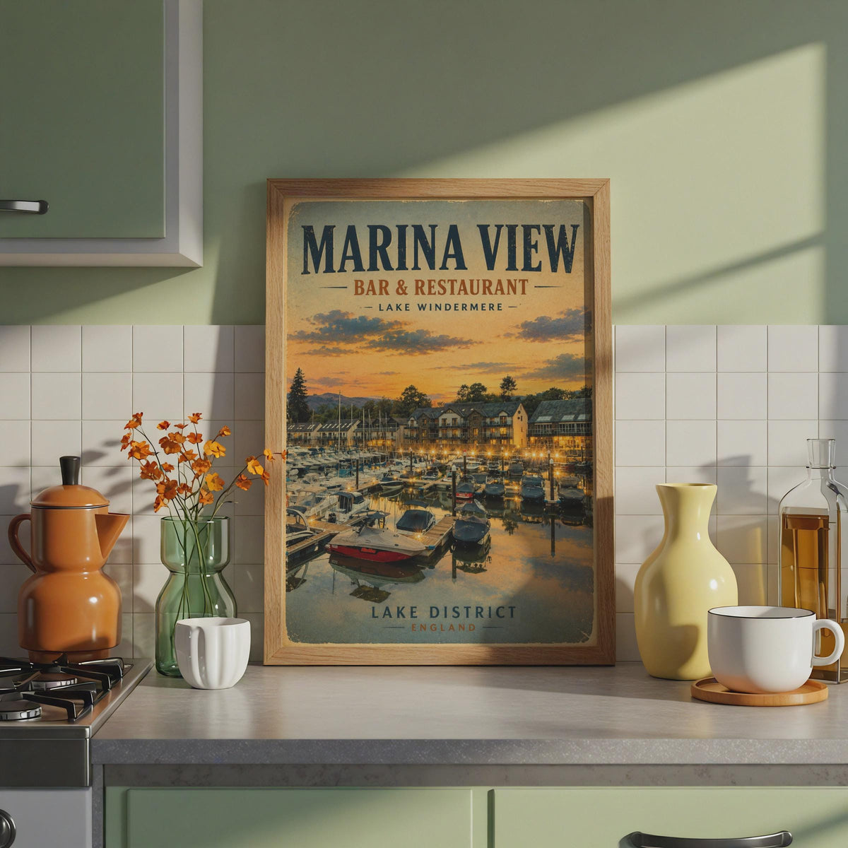 Lake Windermere Marina Poster, Lake District England Vintage Travel Wall Art Print