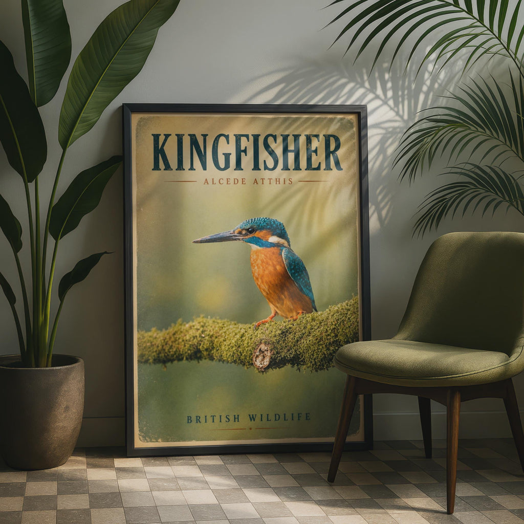 Kingfisher Poster, British Wildlife Wall Art, Vintage Bird Print, Nature Lover Gift