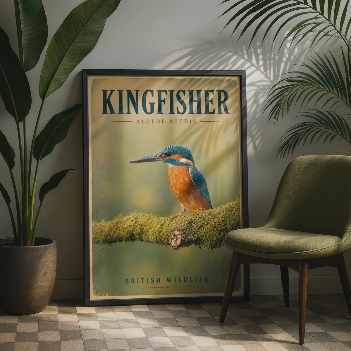 Kingfisher Poster, British Wildlife Wall Art, Vintage Bird Print, Nature Lover Gift