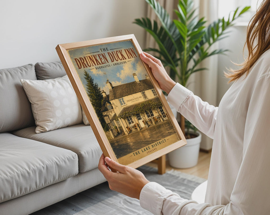 Drunken Duck Inn Poster, Ambleside Lake District Print, Vintage English Pub Wall Art