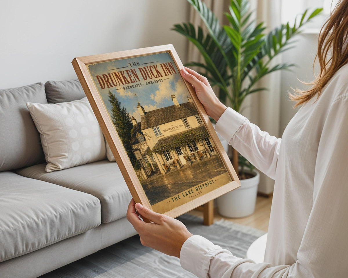 Drunken Duck Inn Poster, Ambleside Lake District Print, Vintage English Pub Wall Art