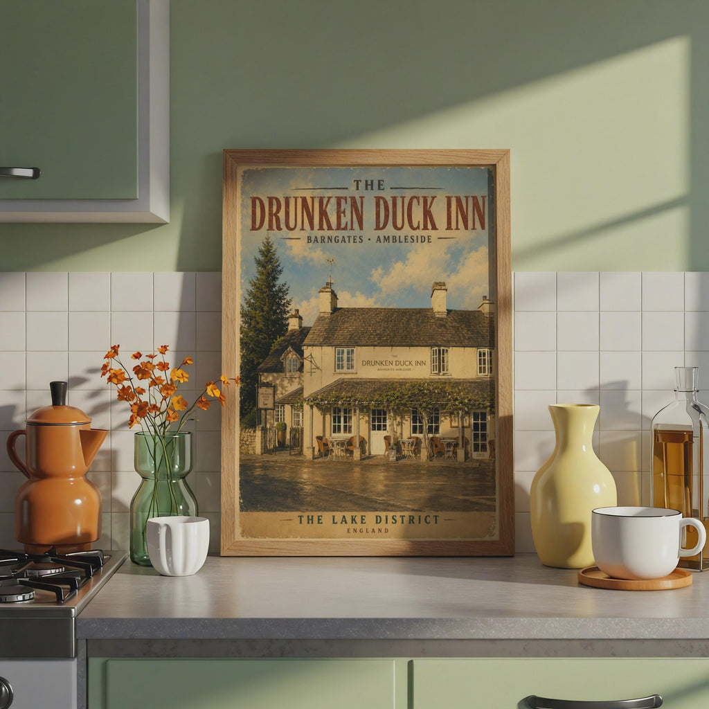 Drunken Duck Inn Poster, Ambleside Lake District Print, Vintage English Pub Wall Art