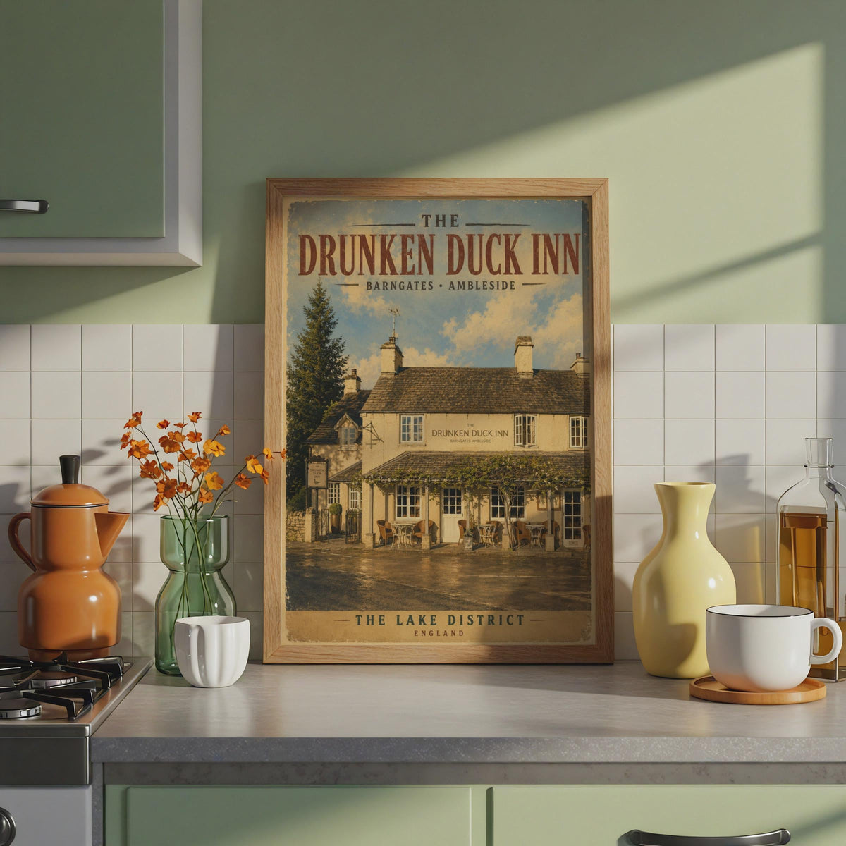 Drunken Duck Inn Poster, Ambleside Lake District Print, Vintage English Pub Wall Art