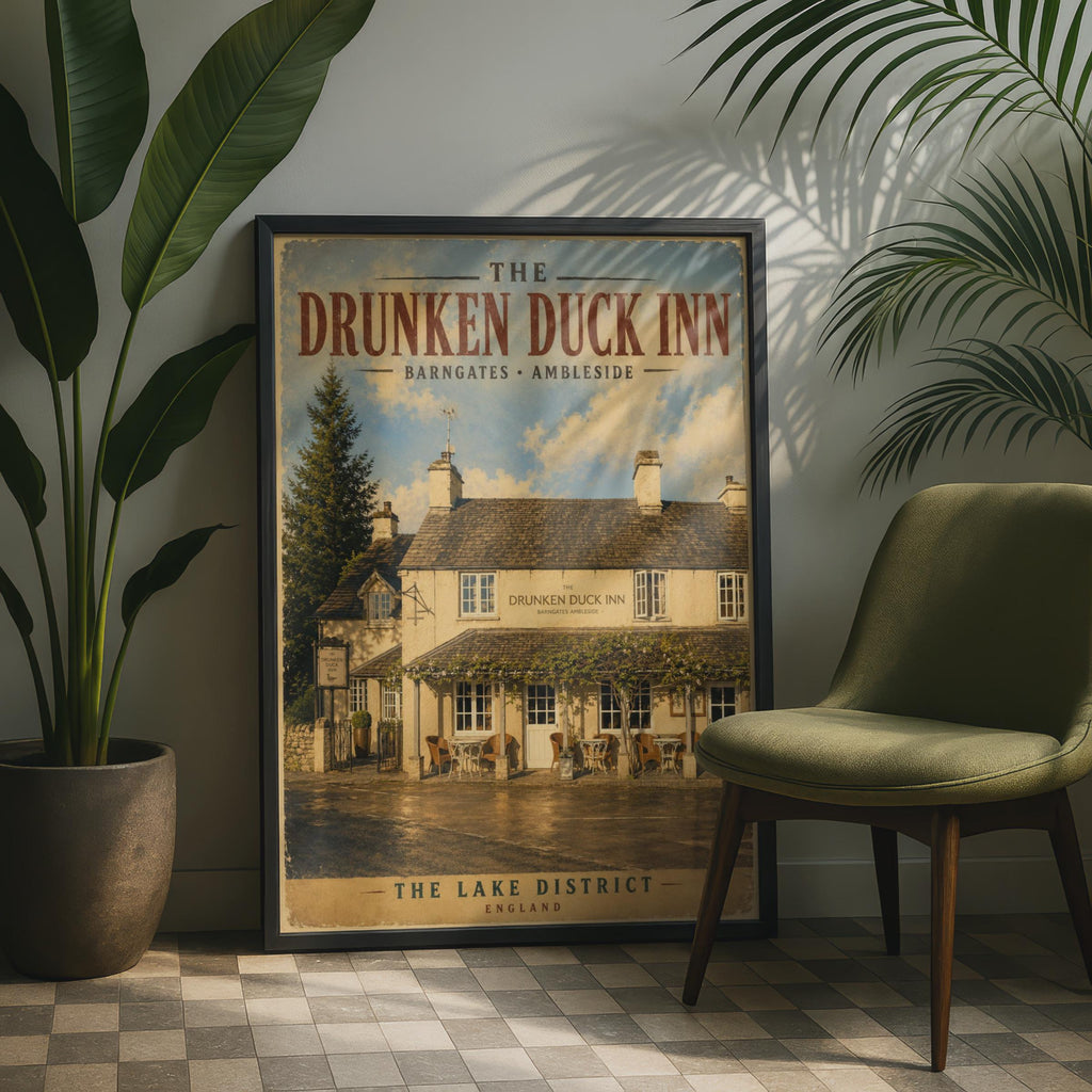 Drunken Duck Inn Poster, Ambleside Lake District Print, Vintage English Pub Wall Art