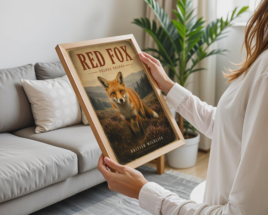Red Fox Poster, British Wildlife Wall Art, Vulpes Vulpes Vintage Nature Print