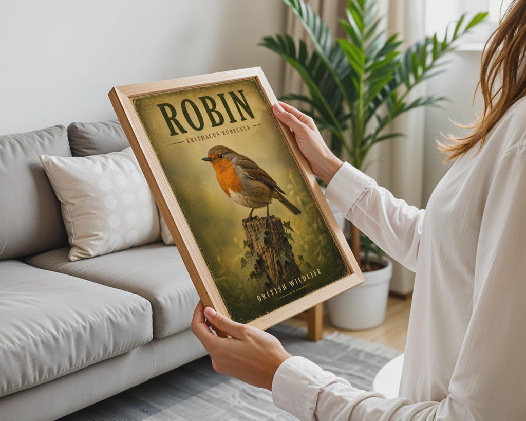 Robin Redbreast Vintage Wildlife Poster, British Bird Wall Art, Nature Print