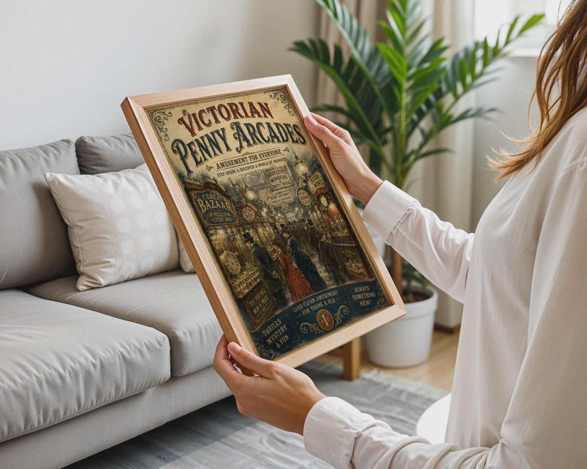 Victorian Penny Arcade Poster, Vintage Fairground Wall Art, Retro Amusement Print