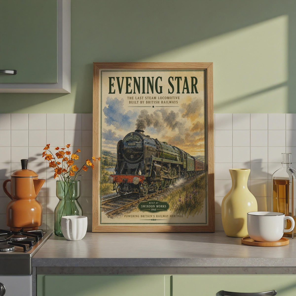 Evening Star 92220 Steam Train Poster, British Railways Vintage Wall Art Print