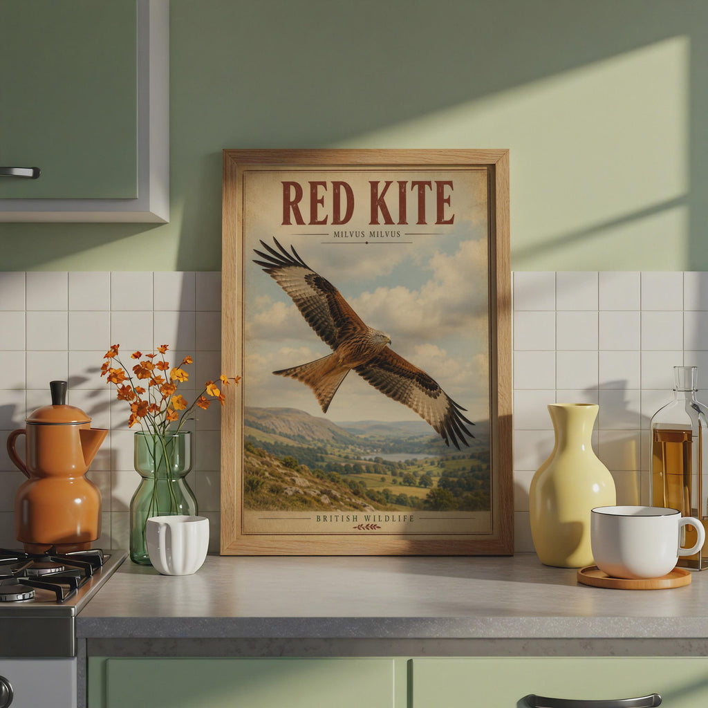 Red Kite Print, Milvus Milvus Bird Art, Vintage British Wildlife Poster