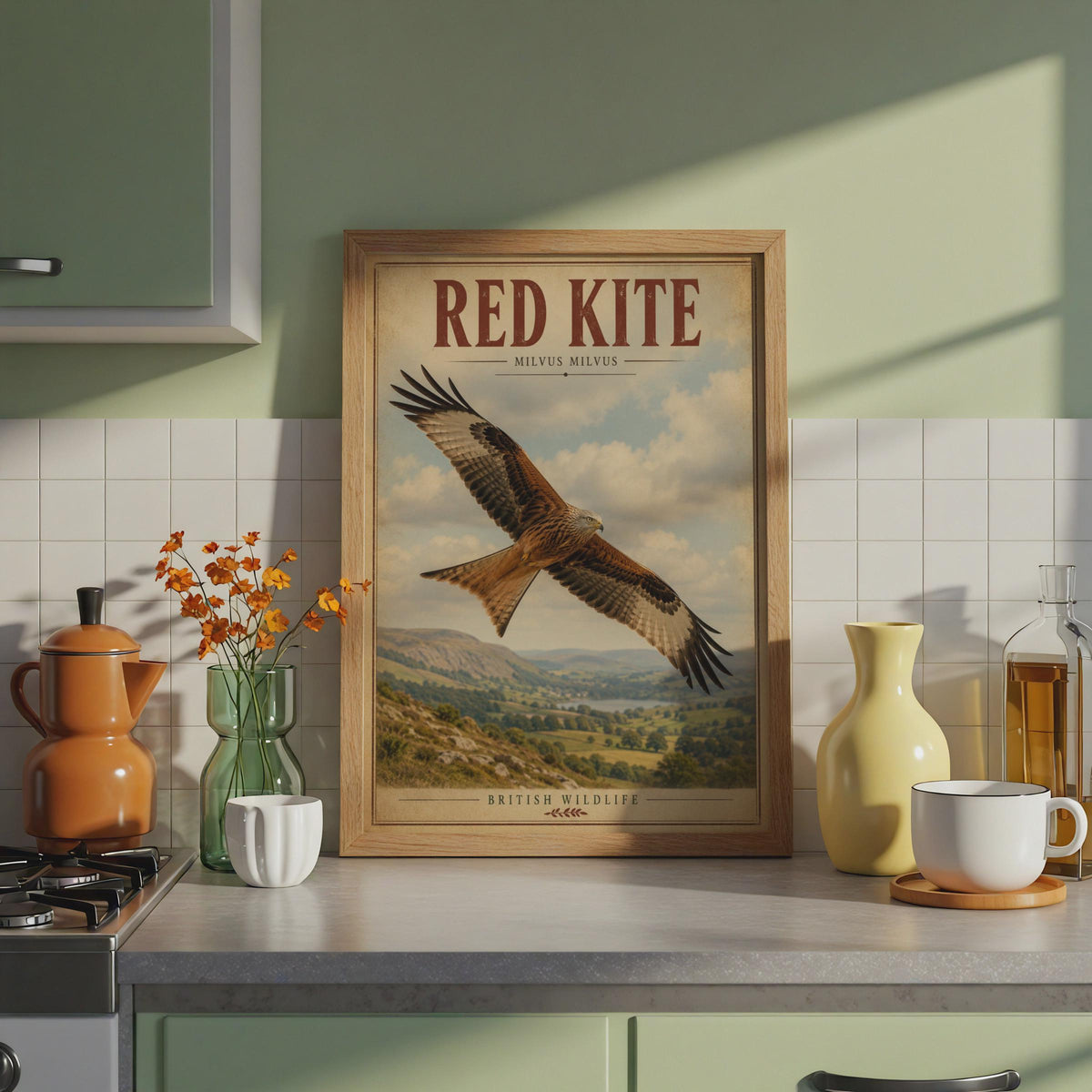 Red Kite Print, Milvus Milvus Bird Art, Vintage British Wildlife Poster