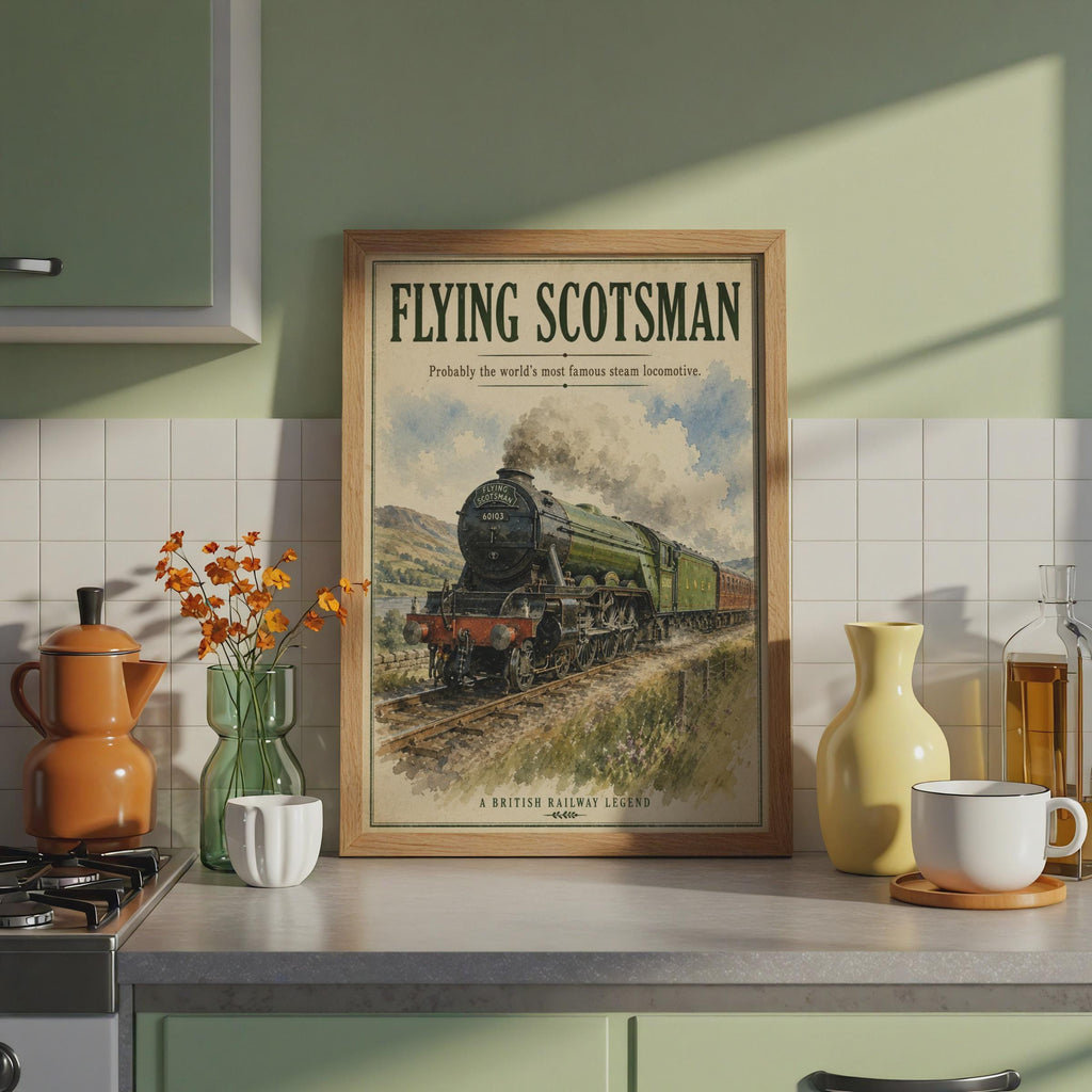 Flying Scotsman Steam Train Poster, Vintage LNER Railway Wall Art, British locomotive print