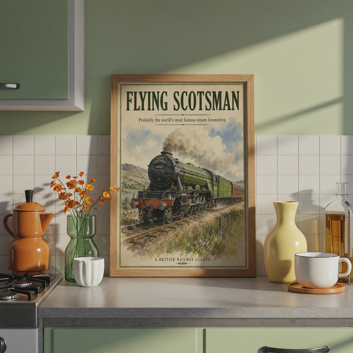 Flying Scotsman Steam Train Poster, Vintage LNER Railway Wall Art, British locomotive print